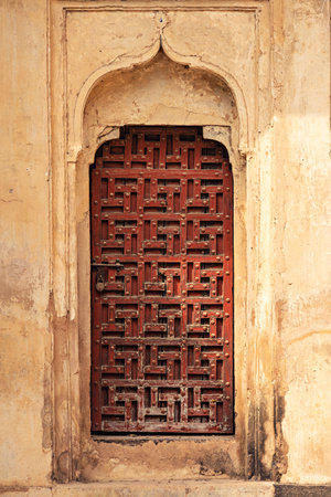 A red door with a geometric design on it .Indiaの写真素材