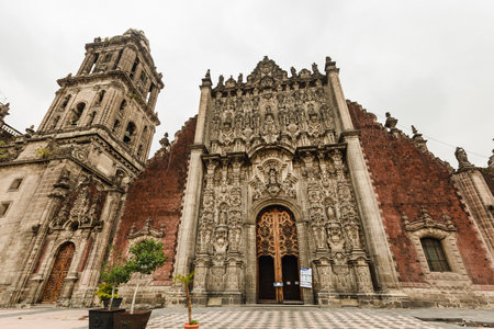 Mexico City, the central Zocalo square and the famous Cathedral of the Assumption of the Blessed Virgin Maryの写真素材