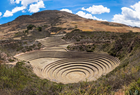 A large complex of ruins from the times of the Inca civilization in the city of Moray. Peru