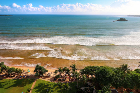 Beautiful view of Weligama beach in Sri Lanka. Top viewの写真素材