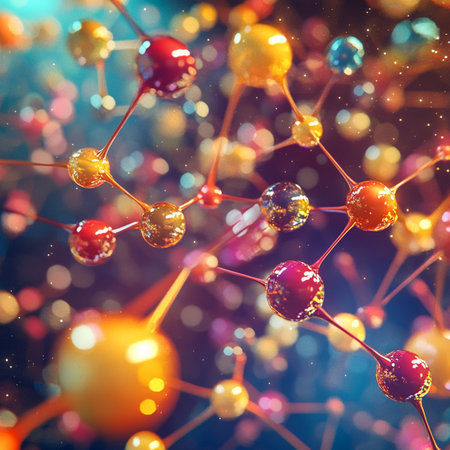 Visualization of molecular structure. Multi-colored atomsの写真素材