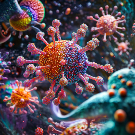 Image of a virus with vibrant colors and intricate details