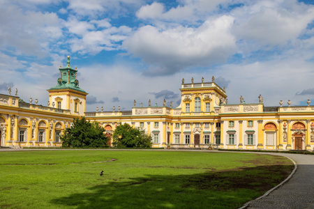 Wileniw Palace with a large green lawn and beautiful architecture Warsaw Polandの写真素材