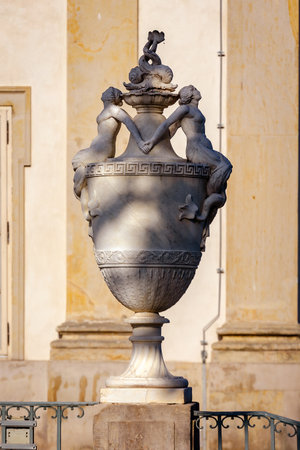 Ornate Marble Urn Sculpture with Figuresの写真素材
