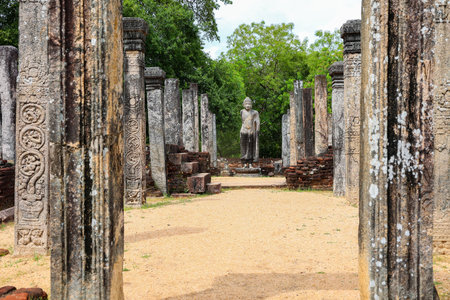 Ancient Ruins with Buddha Statue in Polonnaruwa, Sri Lankaの写真素材
