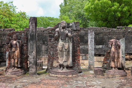 Ancient statues at a historical site in Sri Lanka. Polonnaruwaの写真素材
