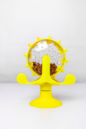 Yellow Cat Treat Dispenser Toyの写真素材