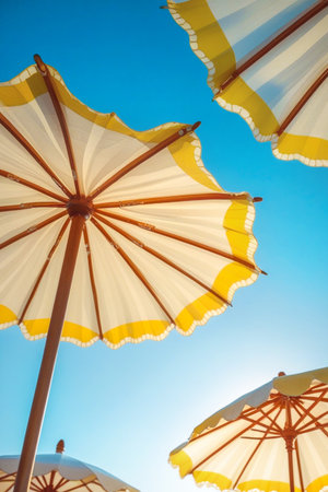 Beach Umbrellas Under Sunny Skyの素材