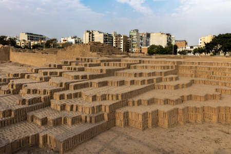 Huaca Pucllana Ancient Adobe Ruins in Miraflores, Lima, Peruの写真素材