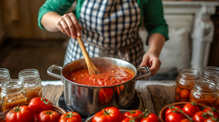 Homemade Tomato Sauce Preparation for Canningの素材
