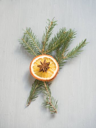 Abstract background with citrus fruit of orange slices and star anise.の写真素材