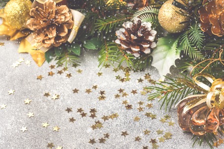 New year's concept. Christmas decorations Christmas tree cones ornaments.の写真素材