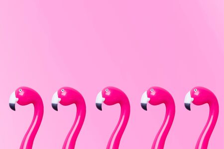 Pink pen Flamingo on a pink background. Copy space Flat layの写真素材