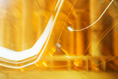 The light from the lanterns is out of focus and blurred at long exposure. Abstract backgroundの写真素材