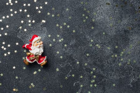 The concept of Christmas night. Santa on a Dark star background. Copy space.の写真素材