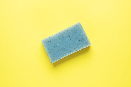 Natural soap on a yellow background. Flat lay the concept of Spa cleanliness of hands. copy spaceの写真素材