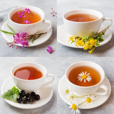 Collage of different images of teasの写真素材