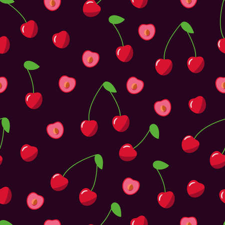 Seamless pattern of red cherries, vector illustration of ripe berries, wallpaperのイラスト素材