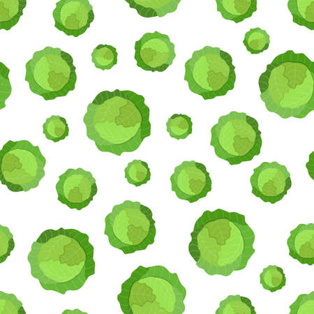 Seamless pattern Green cabbage head with large leaves, a vector illustration of fresh organic vegetablesのイラスト素材