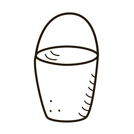 Bucket with water icon, the concept of cleaning the room, vector contour template, doodle styleのイラスト素材