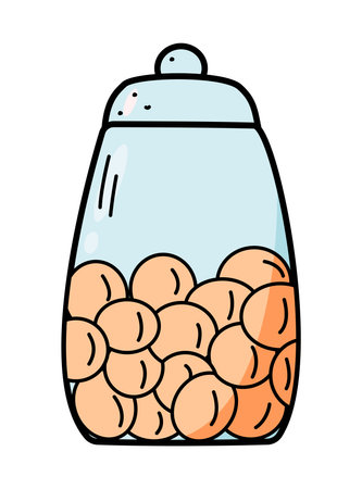 Cookie jar vector icon, chocolate chip cookies in a jar. vector illustration of a doodle.のイラスト素材