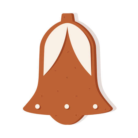 Christmas gingerbread in the form of a bell. Delicious New Year's dessert, festive curly cookies with icingのイラスト素材