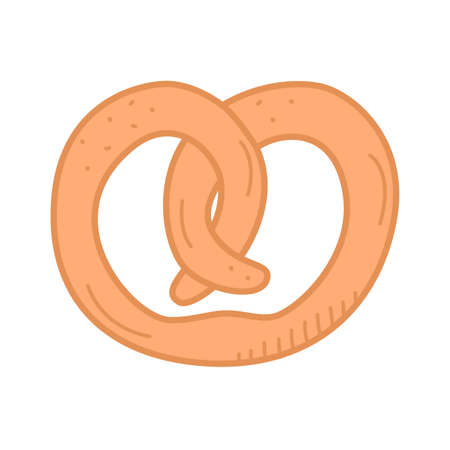 Pretzel twisted into a knot, pastry, vector illustration, doodle styleのイラスト素材
