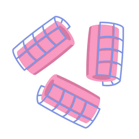 Curlers for hand curling hair, doodle illustration of classic curlers for a stylish hairstyle, vector web icon isolated on whiteのイラスト素材