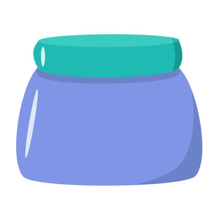 Jar for cream or cosmetic and household liquids. Vector doodle illustration of a plastic or glass container, isolated on white.のイラスト素材