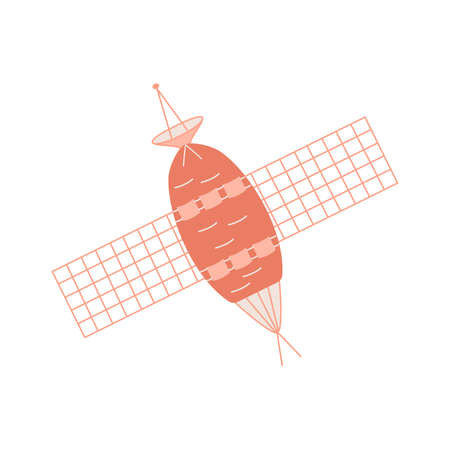 Satellite orbit cartoon, vector illustration of a spacecraft in outer spaceのイラスト素材