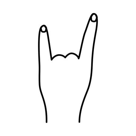 Rock, heavy metal hand gesture, vector illustration on white, two fingers up index and little fingerのイラスト素材