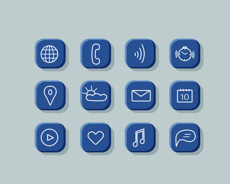 A set of doodle icons for the function of a gadget, phone or smartwatch