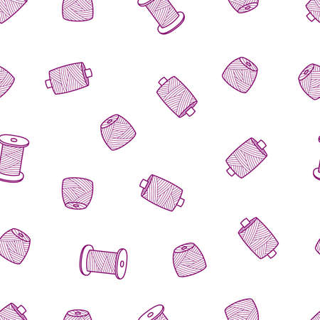 Seamless pattern of sewing threads, a skein of woolen threads for knitting needlework, threads on a spool for a seamstressのイラスト素材