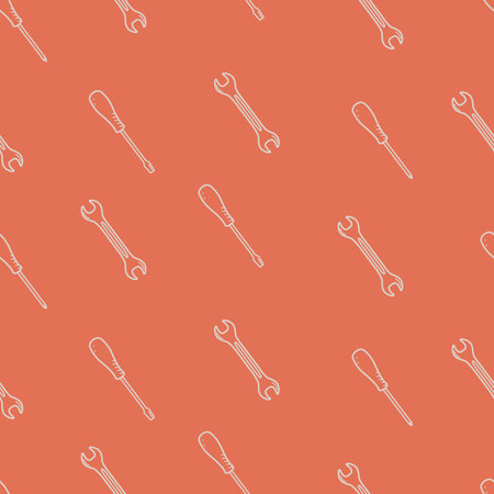 Seamless pattern Screwdrivers and Wrench, a set of doodle construction tools, vector illustration backgroundのイラスト素材