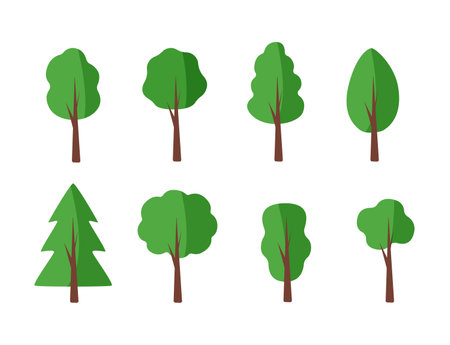 Set of trees with a green crown, vector illustration of a tree icon.のイラスト素材