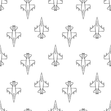 Military fighter plane, vector doodle icon. Seamless Pattern Vector illustration of war aviation equipment.のイラスト素材