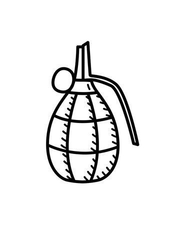 Hand grenade, vector doodle icon military bomb. Isolate on white.のイラスト素材
