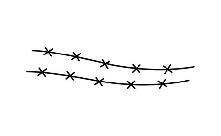 Barbed wire doodle vector, cartoon military element, isolate on white.のイラスト素材