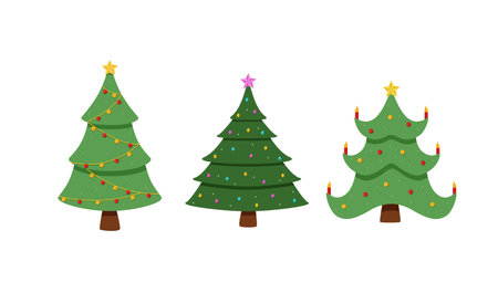 Christmas tree is traditionally decorated with toys and garlands. Vector illustration symbol of Christmas and New Year.のイラスト素材
