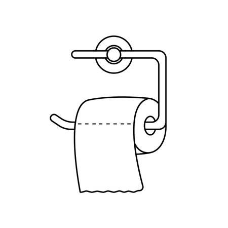 Toilet paper roll hanging on a holder on wall. Vector illustration of the bathroom elementのイラスト素材