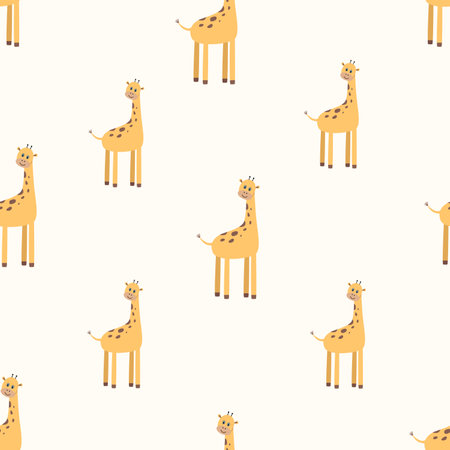 Seamless cartoon cute giraffe pattern. Endless wallpaper background for kids, packaging printing or textiles.のイラスト素材