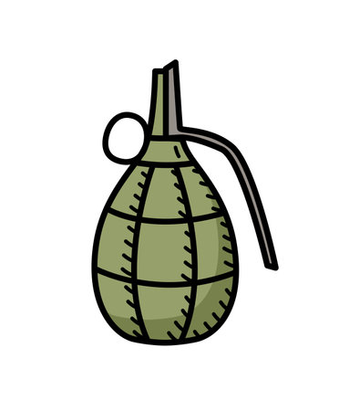 Hand grenade, vector doodle icon military bomb. Isolate on white.のイラスト素材