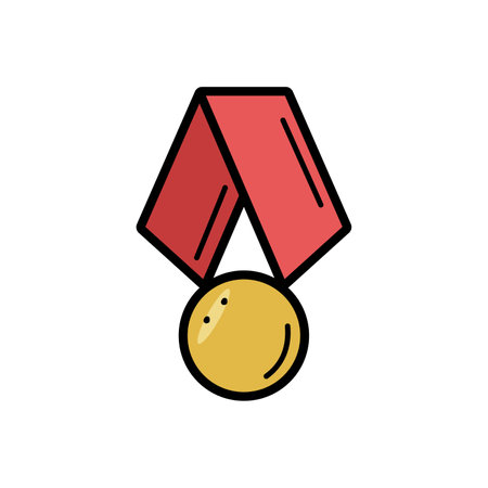 Military or sports award, medal with ribbon doodle vector icon. Isolate on white.のイラスト素材