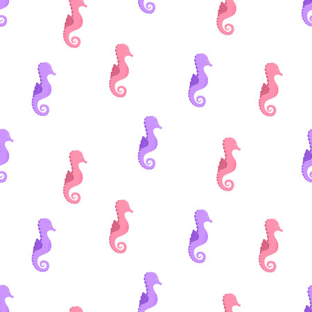 Seamless pattern with cute cartoon seahorses. Endless background with inhabitants of the underwater world.のイラスト素材