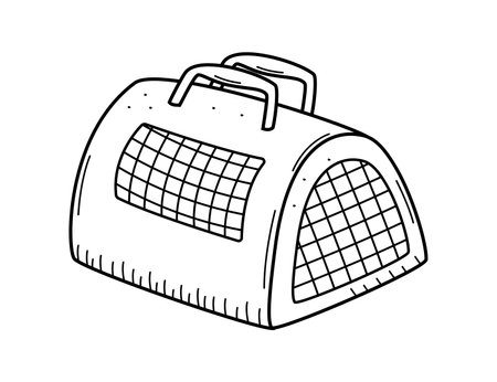 Pet carrier for cats, dogs. Soft bag with mesh and handles for carrying animals. Vector doodle illustration isolated on white.のイラスト素材
