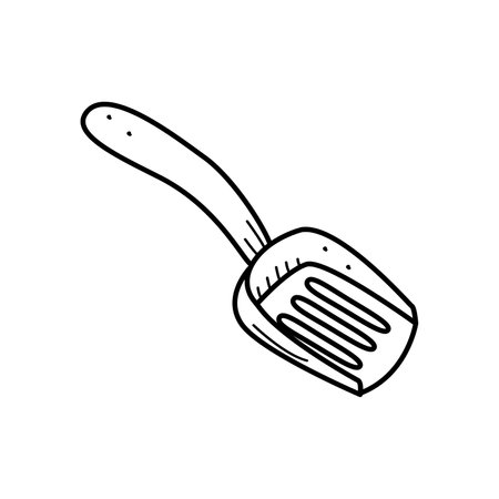 Shovel for cleaning for pets. Vector doodle illustration, tray cleaning icon for cat or dog.のイラスト素材