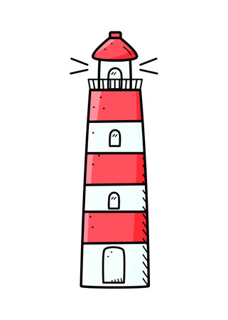 Lighthouse doodle icon. vector illustration. Single isolated on a white background.のイラスト素材