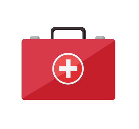 First aid kit cartoon icon. Vector illustration medical case isolated on a white background.のイラスト素材