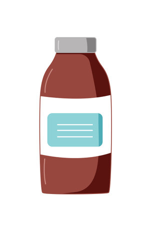 Vector bottle with liquid medicine isolated on white background. Medical drug icon. Illustration in cartoon flat style.のイラスト素材