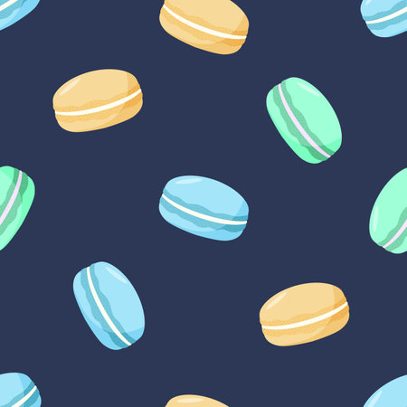 Seamless pattern with colorful macaroon cookies. Vector background wallpaper sweet dessert.のイラスト素材